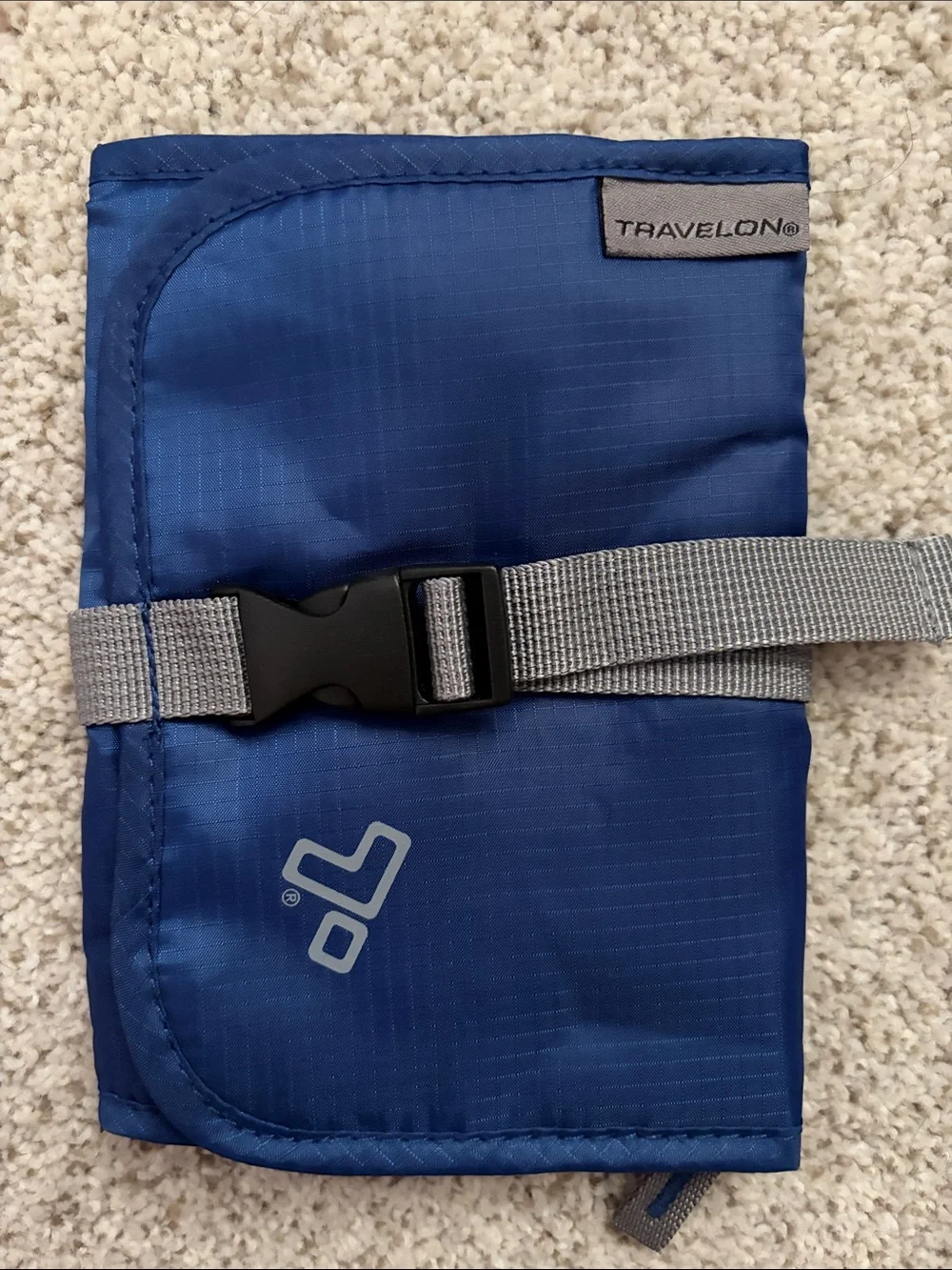 Travelon Blue RFID Travel Wallet with Gray Strap